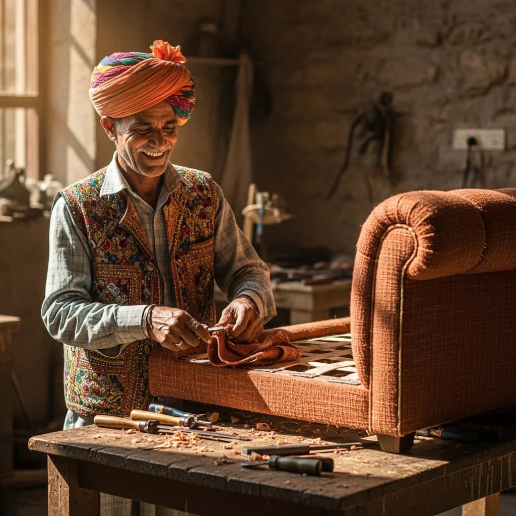 Artisan working on furniture in Jodhpur