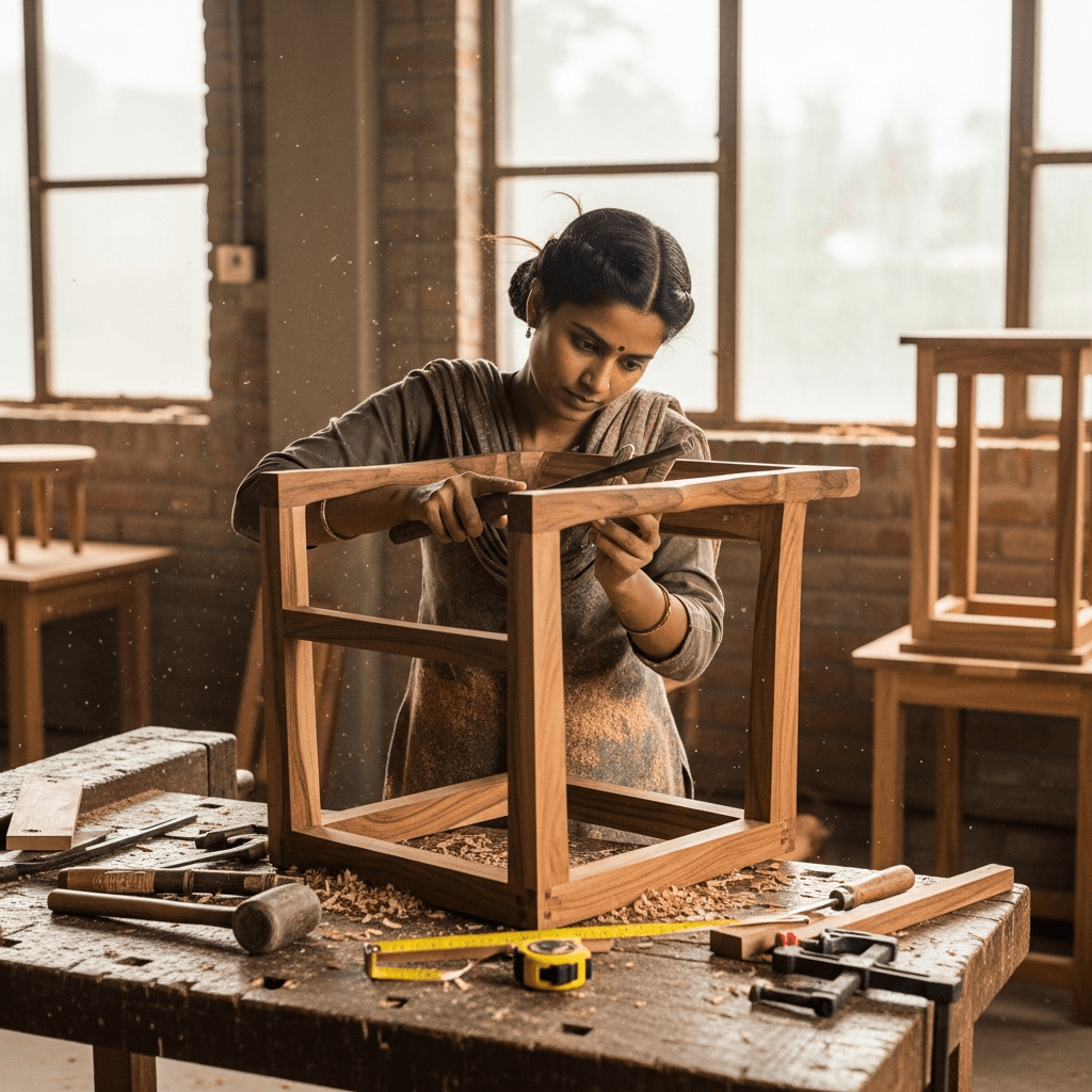 Artisan crafting furniture in Jodhpur