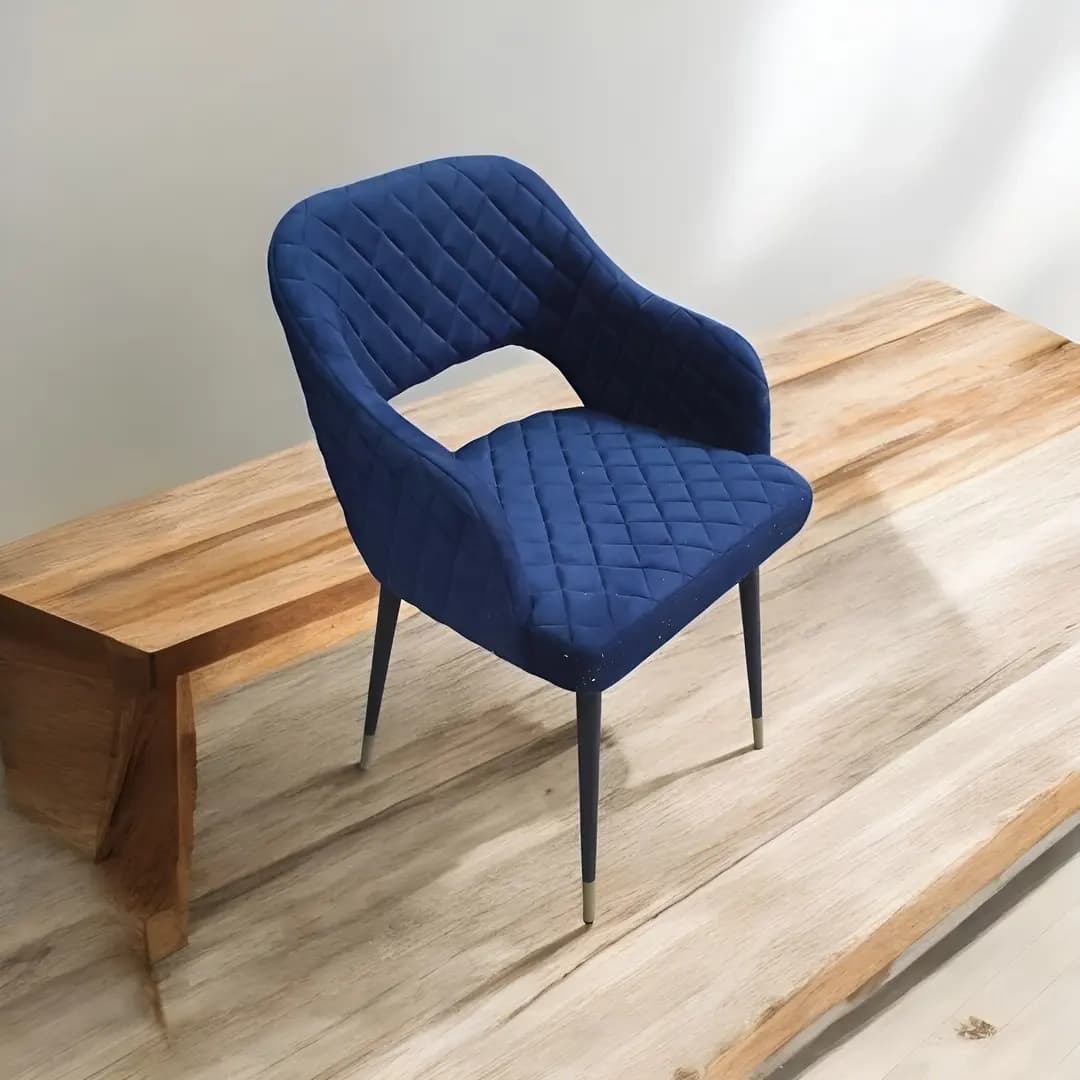 Diamond-Stitched Blue Armchair