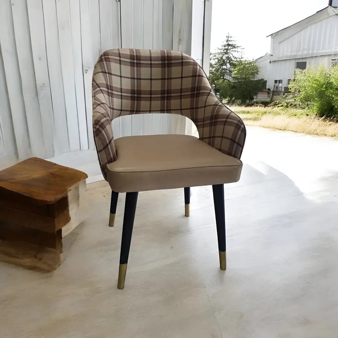 Modern Plaid & Beige Accent Chair