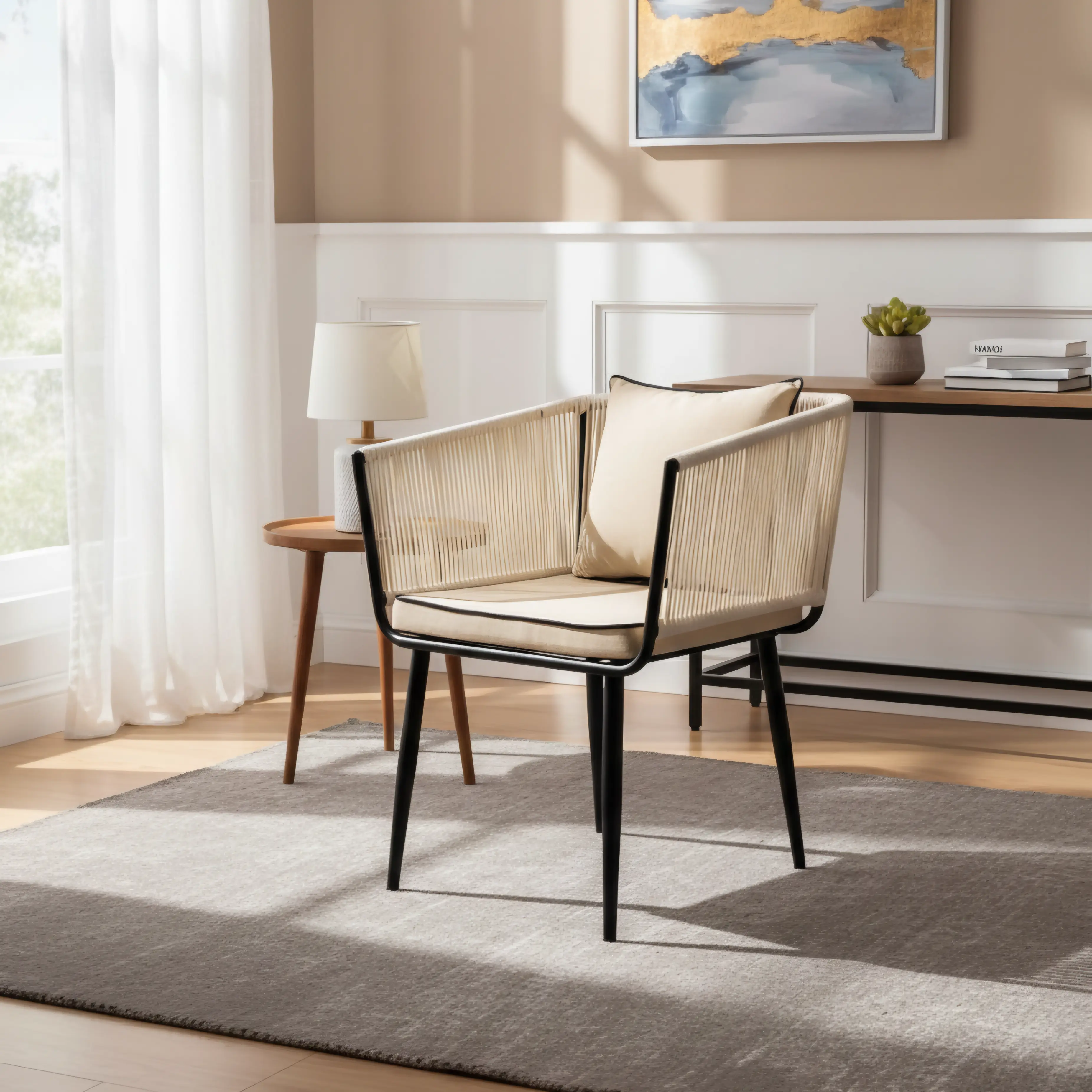 Beige Fabric Armchair