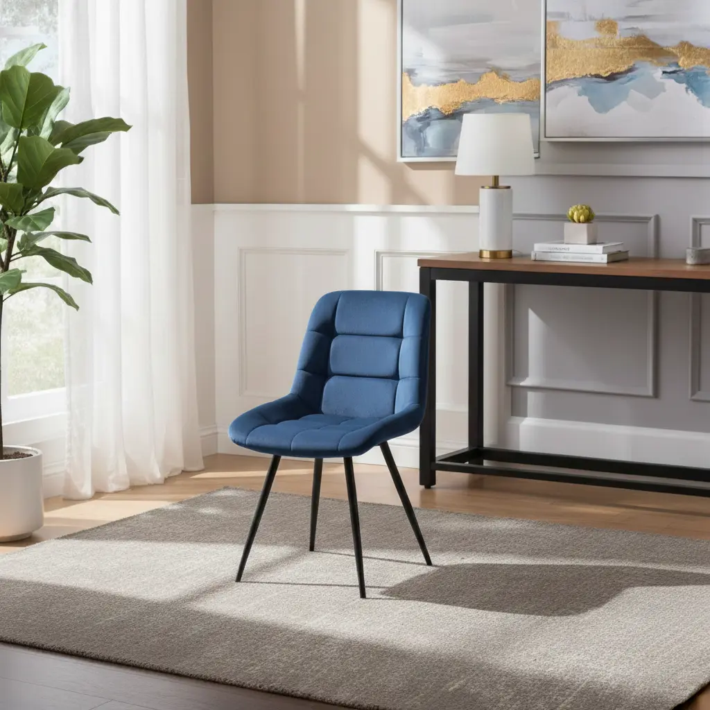 Dark Blue Velvet Quilted Chair