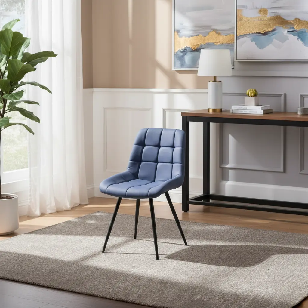 Sky Blue Vegan Leather Grid Chair